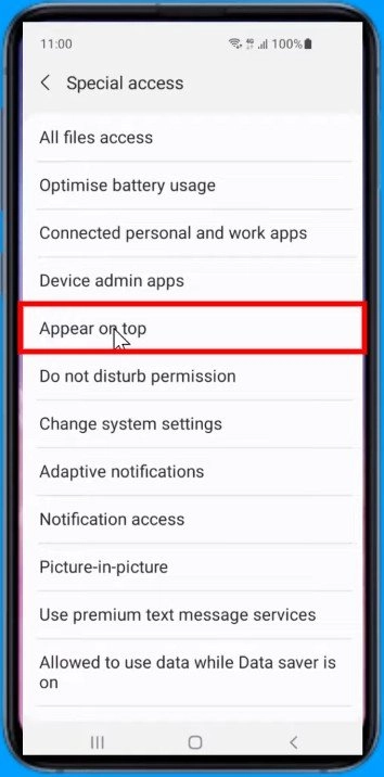 Access the "Appear on Top" option from the list.