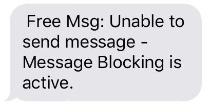 "Free Msg: Unable to send message – Message Blocking is active"