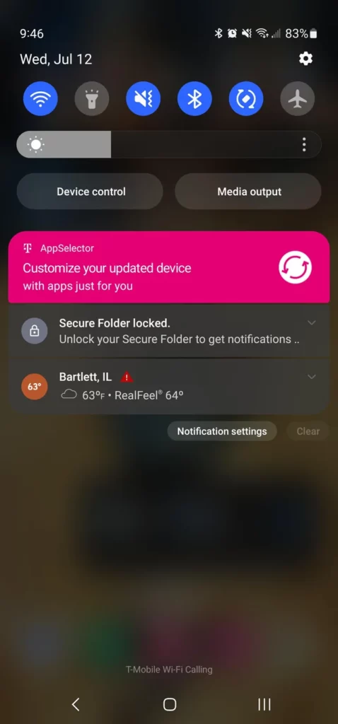 appselector notification