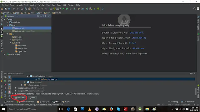 changing package name android studio refactor